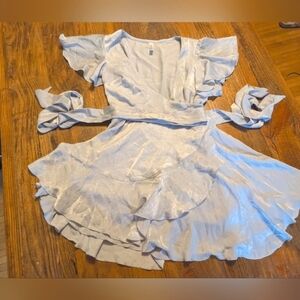 Flirty Ruffle Baby Blue Wrap Dress Size S